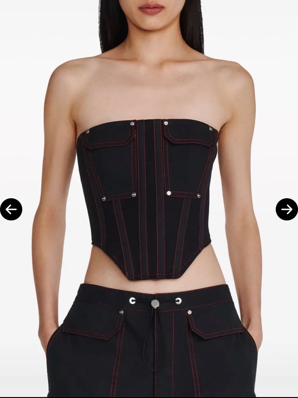 Dion Lee Hongbao Strapless Corset Top Black Red Contrast Stitch Utility Y2K